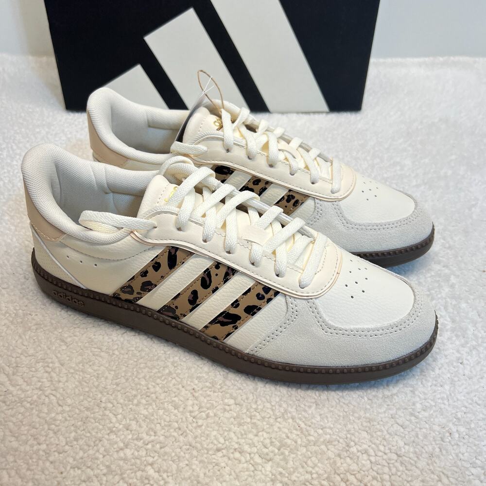 NEW Adidas Big Juniors Sneakers Low Top Cream/Brown/Leopard Print Sz 7 (WOMEN 8)